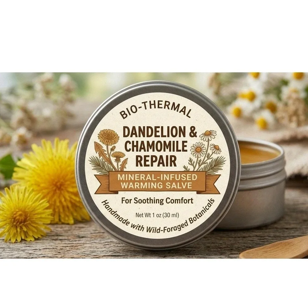 Bio-Warming Dandelion & Chamomile Salve – Botanical Body Balm – 1oz Small Batch